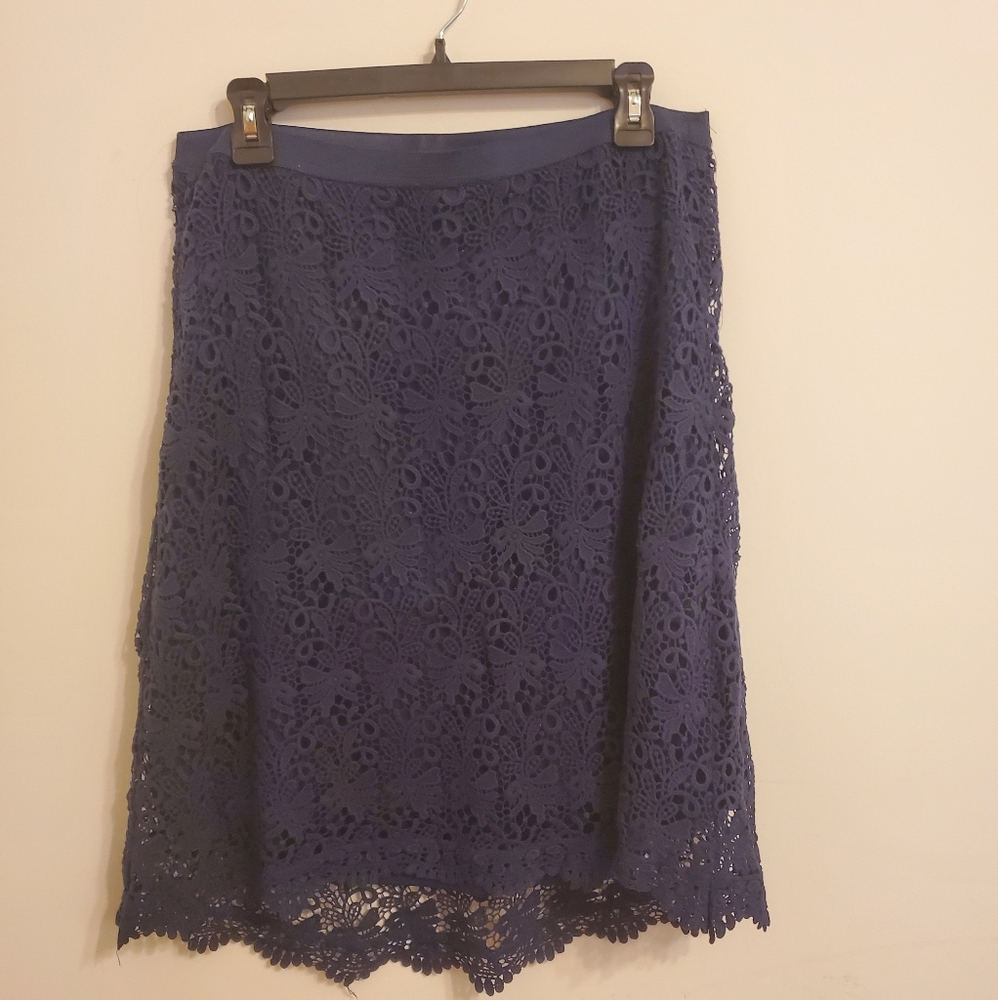 Crochet Lace Midi Skirt - Navy - Size XL